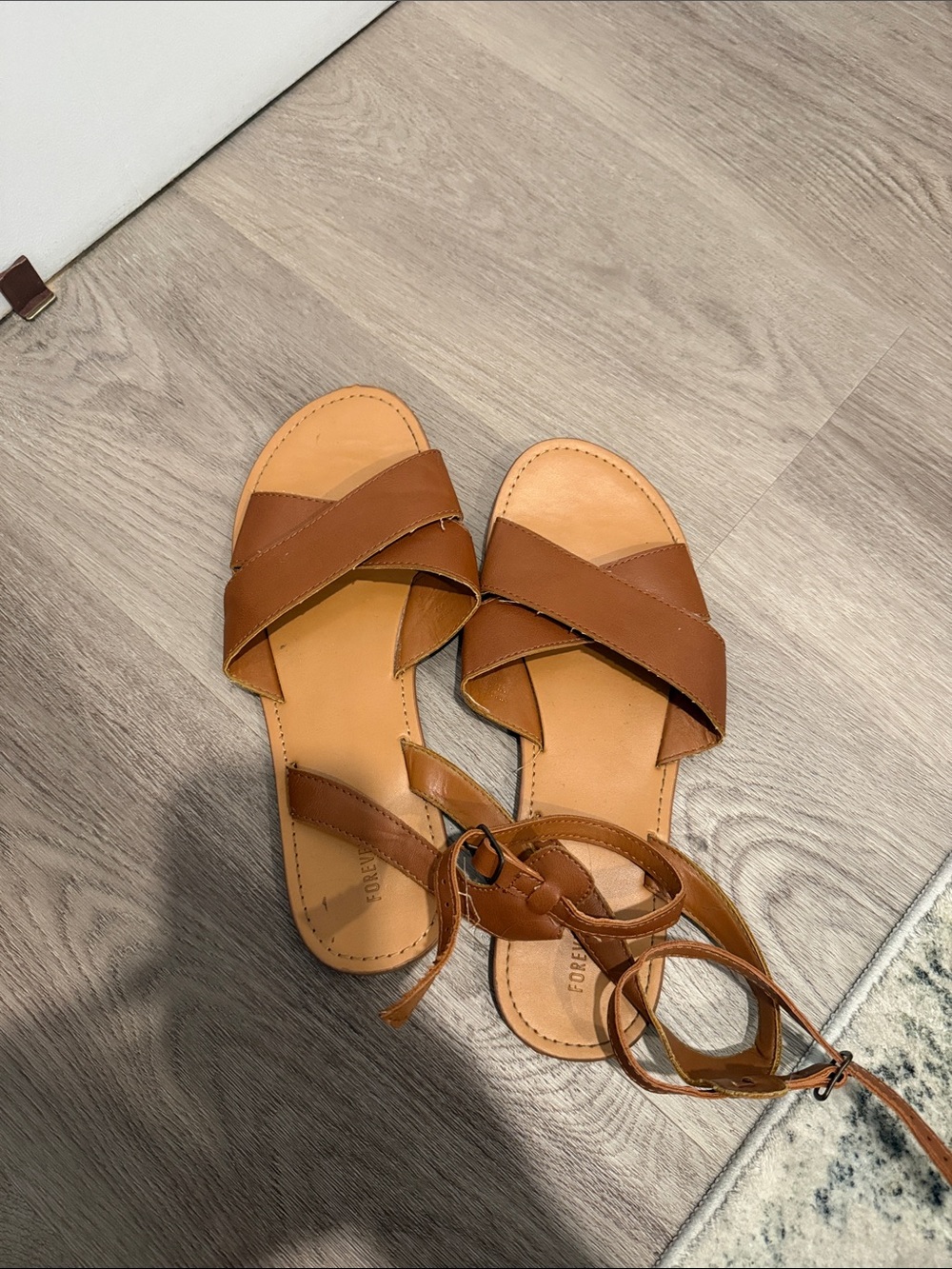 Forever 21 Brown Crisscross Ankle Tie Sandals